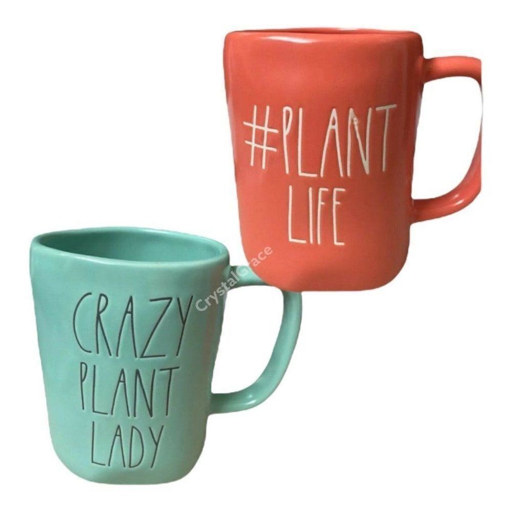 Rae Dunn CRAZY PLANT LADY MUG &‎ Hash Tag PLANT LIFE Set of 2 Botanist Botanical